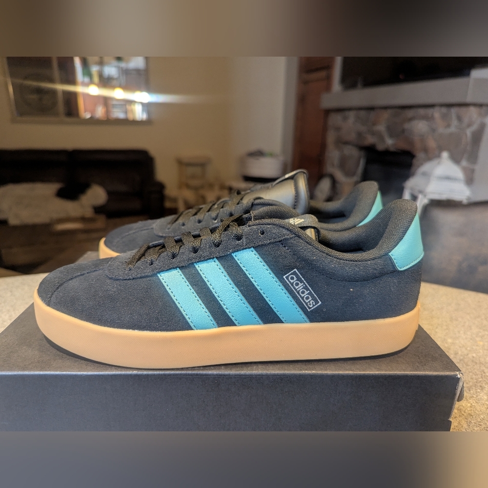 Adidas VL Court 3.0 Men’s Black Sneakers with Teal Stripes